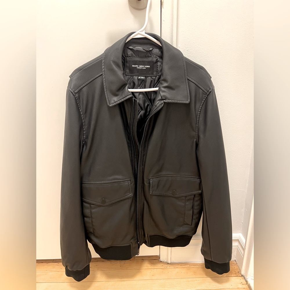 Marc New York Black Vegan Leather Bomber Jacket, Never Worn, Size: M